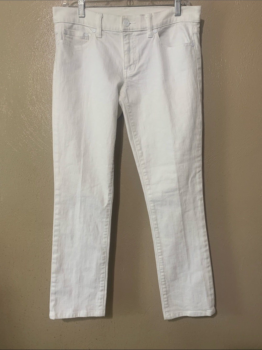 Tory Burch size 29 Super Skinny Off White  Slim Ankle Straight Jeans Retail $298
